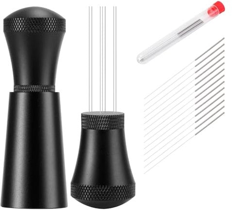 Wdt Tool Espresso,Espresso Nadel,Abnehmbar Abnehmbar Wdt Tool Espresso mit Ständer,mit 7 Espresso Nadel 0.35mm,Matte Black,Für Barista gerührtes Espressokaffee(6 Ersatznadeln)