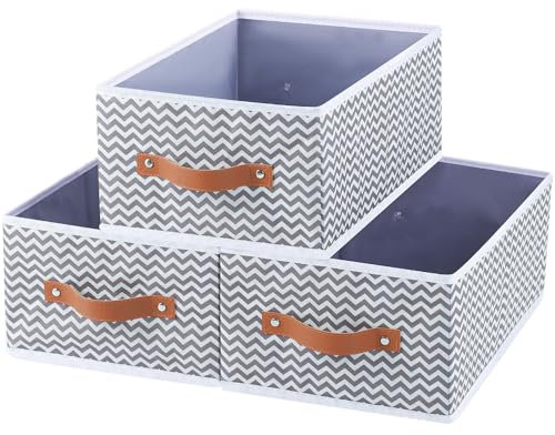 OUTBROS 3-Teilige Faltbare Aufbewahrungsbox, Aufbewahrungskörbe Stoff, mit Griff Ordnungsboxen, Kleiderschrank, Schlafzimmer und Büro Organizer, Grau/Weiß, 41 x 25 x 16.5 cm