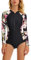ECUPPER Womens Long Sleeve One Piece Rash Guards Zipper Swimsuit Printed Wetsuit Athletic Surf Swimwear Built in Bra Black-3 2XL