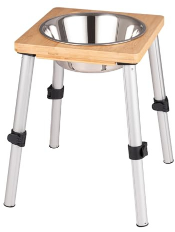 PEGGY11 Raised Dog Bowl with Bamboo Stand, 1920 ml, 1-Pack | 1 × 1920 ml stainless steel bowl with a bamboo stand and adjustable-height locking legs, suitable for medium and large dogs.