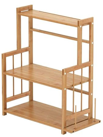 iropro 3-Tiers Bamboo Spice Rack Herb Holder Free Standing, Corner Shelf Kitchen Shelves Counter Top Storage Organizer for Spices Bottles or Cosmetics, w/Chopping Board Stand