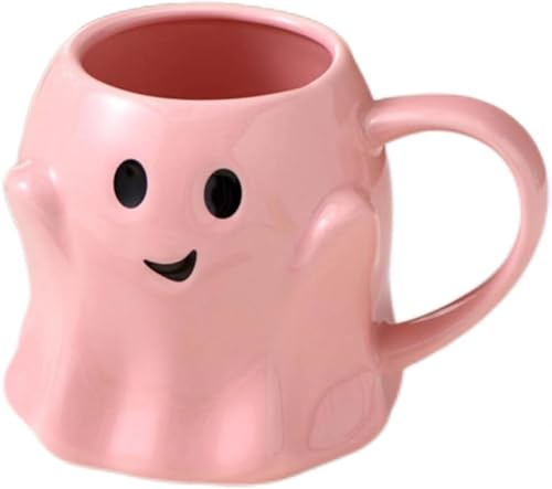 Halloween Mug Novelty Ghost Mug 3D Cute Ceramic Coffee Cup Perfect for Halloween Decor and Halloween Christmas Birthday White Elephant Gifts for Coffee Milk Tea Lover (Pink)