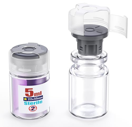 Bocaux en verre stériles avec couvercle de verrouillage et port d'injection auto-cicatrisant en caoutchouc butyle, couvercle à boucle, stérilisés individuellement (Transparent 5ml,10st)