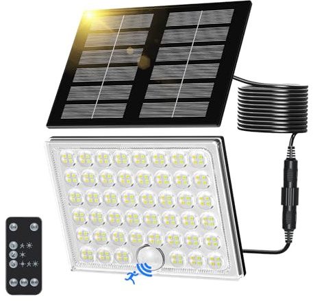 Realky Solarlampen für Außen mit Fernbedienung,Außenlampe mit bewegungsmelder,IP65 Wasserdichte Solarleuchte mit Drei Farbtemperaturen für Garage, Garten, Haustüren, Rasen-1 Stück