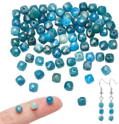 NBEADS 72 Stück Natürliche Apatit-Perlen, 4-5mm Würfel Lose Spacer Perlen Facettierte Steinperlen Stränge für DIY Armbänder Halsketten Schmuck Handwerk Machen, Loch: 0.7mm