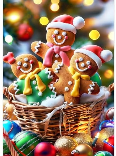 EOBROMD Gingerbread Man Diamond Painting, 5D Christmas Diamond Painting Kits for Adults, Full Round Drill Diamond Art Kits, Diamond Painting Art for Home Wall Decor Gifts 30x40 cm