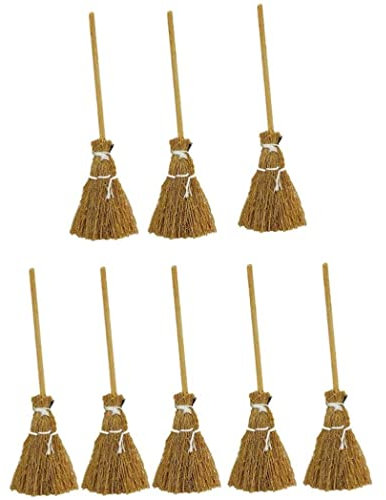 Wedhapy Mini Faux Mini Brooms Straw Craft Decorations Halloween Party Witch Accessories 8 Pieces mini brooms