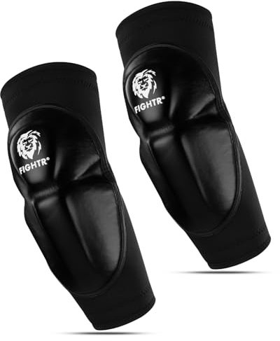 FIGHTR Ellenbogenschoner Dick gepolstert für Kickboxen, MMA, Muay Thai & weitere Kampfsport Arten - 2er Set Ellbogen schoner (Black, L/XL)