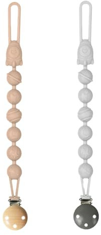 Lot de 2 attache-tétines en silicone 2 en 1 et anneau de dentition au design monobloc, pour bébé fille et garçon