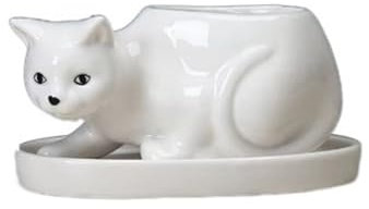 Leadigol Maceta de cerámica con forma de gato, maceta para suculentas con drenaje, maceta de cerámica de dibujos animados, maceta de animales lindos