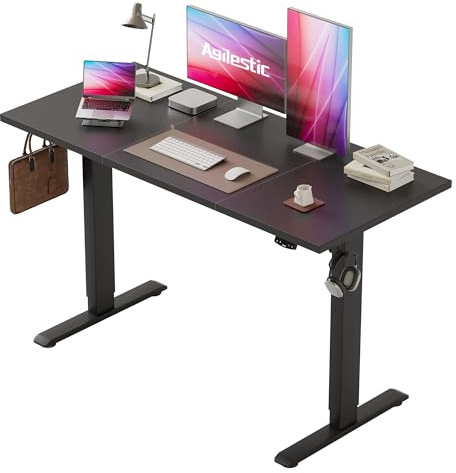 Agilestic Electric Standing Desk, 2 Memory Buttons, 120x60cm | Height Adjustable Desk for smart Pannel, 72-116cm, Sit Stand Desk with 2 Hooks, Home Office Desk, 2 pcs Desktops, Black
