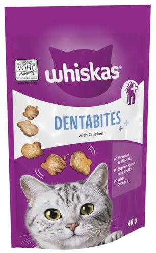 Whiskas Dentabites Cat Treats with Tasty Chicken - Oral Health Support for Cats 40 g (Pack of 6)