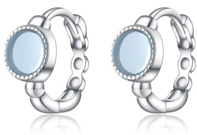 SLUYNZ Solid 925 Sterling Silber synthetische blaue Edelstein Creolen Ohrringe für Damen Aquamarin Creolen Ohrringe Huggie (A-Silber)