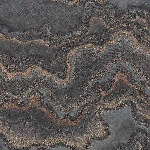 Graphic Wallpaper Wall Profhome 396594-GU hot Embossed Non-Woven Wallpaper Textured in Marble Look and Metallic Effect Black Gold 5.33 m2