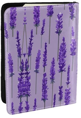 EdWal Reisepasshülle mit Kreditkartenfach, Leder, Lavendel-Stempel, für Damen, Herren, Familienausweis, Reisen, Schwarz , Einheitsgröße