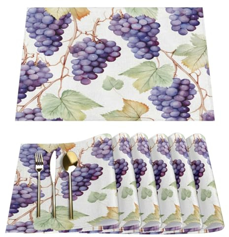 Set di 6 tovagliette all'americana con foglie d'uva, lavabili, per sala da pranzo, cucina, 30,5 x 45,7 cm