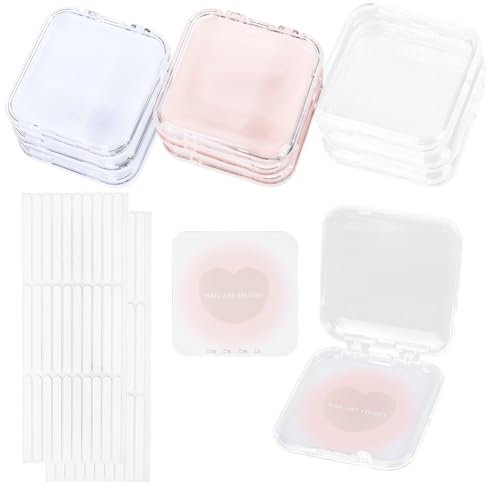 SOFPLATE 9Pcs 7.75 x 7.5cm Press on Nail Storage box Clear Pink White Nail packaging boxes with 30Pcs Double Sided Stickers 9Pcs Display Cards for Press ons Artificial False Tips Beauty Charms Women