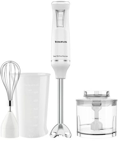 Taurus - BAPI Plus Inox | Batidora de Mano 750W | 20 Velocidades | Turbo | Tritura Hielo | Cuchillas Acero Inox | Antisalpicaduras | Accesorios Incluidos | Diseño Ergonómico