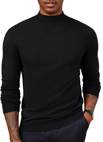 PJ PAUL JONES Men's Jumpers Turtleneck Knitted Sweater Jumper Half Collar Lightweight Pullover Black L