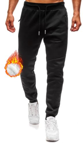 Lantch Fleece Lined Trousers Mens Joggers Tracksuit Bottoms Men Casual Thermal Sweatpants Winter Warm Pants with Zip Pocket Schwarz