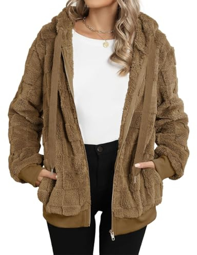 EIRUKON Giacca Donna Pile Teddy con Zip Cappotto Invernale Felpa Peluche con Cappuccio Caldo Casuale Sciolto Giacche Autunno Felpe Pelosa