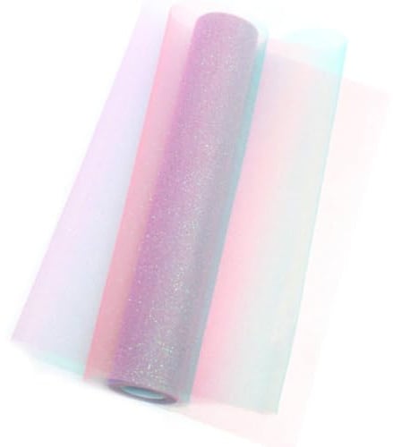 Tüllstoff Regenbogen Tischläufer 30cm x 9m, Organza Glitzer Tüllband, Mädchen Regenbogen Tüllstoff Dekostoff Schultüte Deko für Geburtstage Hochzeit Party (Rosa-Blau)