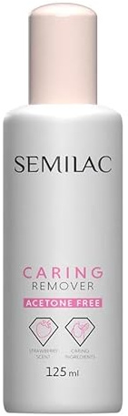 Semilac Caring Remover 125 ml - Solvente per unghie senza acetone con olio di macadamia e ricino, cura unghie e cuticole, delicato ed efficace con profumo di fragola