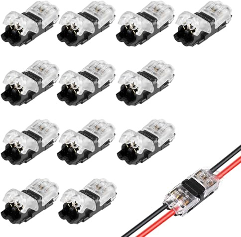 12 Pcs H Tap Connectors, Low Voltage Wire Connectors 2 Pin 2 Way Quick Splice Wire Connector, Quick Splice Electrical Adapter, Reusable Wiring Branch Adapter with Snap Lock, No Strip Solderless