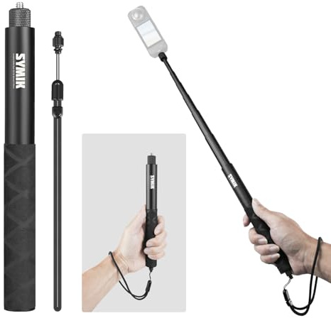 SYMIK 120cm Invisible Selfie Stick for Insta360 X6 X5 X4 Air X3 Osmo 360/II | Aluminum Alloy Extension Stick, Portable Extendable Monopod Pole w/ 1/4'' Screw & Wrist Strap for Insta 360 Max/2 Osmo360
