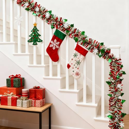 ZZOWDIW 4.5m Künstliche Weihnachtsgirlande, Weihnachtsbaum Girlande für Tür, Fenster Wanddeko Weihnachtsdeko Grün 4.5m lang für Treppe, Haustür & Kamin, Indoor Outdoor Festliche Party Deko (1 Stück)