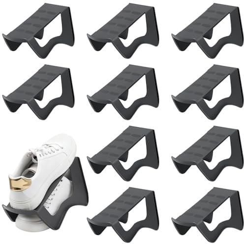 Fentar 10 Stück Schuhstapler Platzsparend, Doppelschicht Schuhsortierer | Rutschfest Kunststoff Schuhregal für Schrank &Schuhschrank, Stabil Schuhorganizer passt zu Turnschuhen & Sandalen uvm