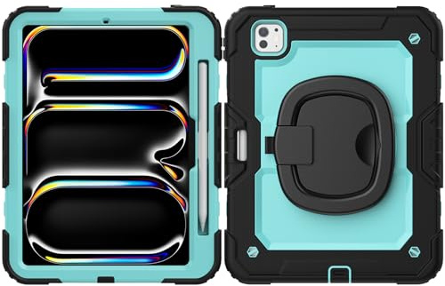 Étui pour tablette compatible avec iPad Pro 11 (22025, M5), numéro de modèle A3358 A3359 A3357 avec protecteur d'écran, coque de protection hybride robuste avec poignée (PC bleu clair)