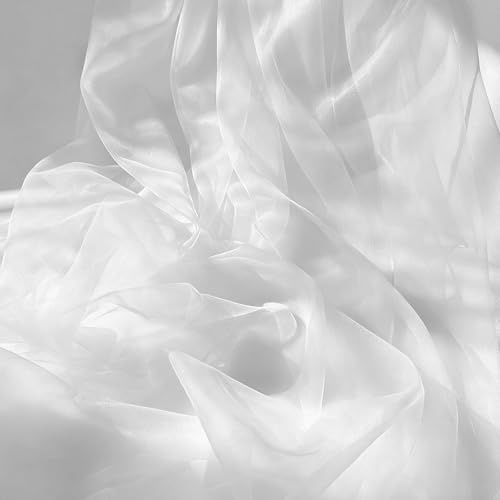 PLUSHCEWT Weißer Organza Tüllstoff, 2m x 1.6m Tüllstoff Meterware, Weiße | Transparenter Soft Tüll Stoffe Zum Nähen, Netzstoff Dekostoff Für Arbor Hochzeit Vorhang Hochzeitsbogen Freihanddeko Torbogen