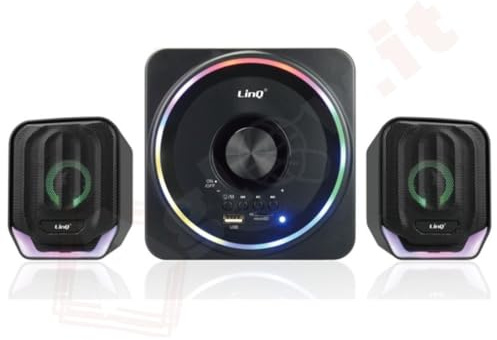 Casse Bluetooth 2.1 Altoparlante per televisore e computer con subwoofer, sistema audio gaming alta escursione, alimentato USB AUX da 3.5 mm, per desktop, laptop, tablet, con luci RGB LED (1058)