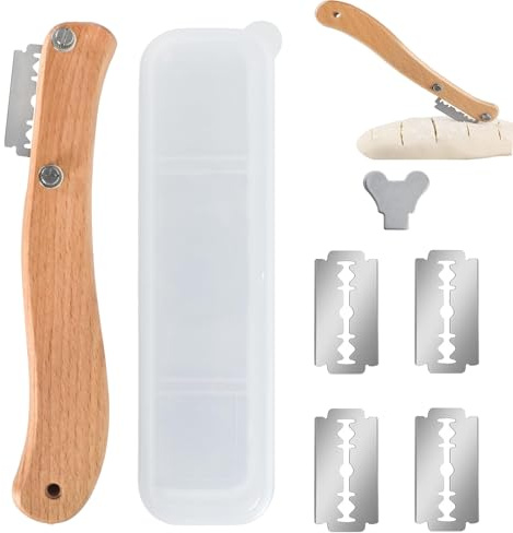 YIZWINS Bäckermesser,Brot Einschneidemesser,Teigmesser,Holz Ritzmesser Für Brot,Mit 5 Rasierklinge 1 Kunststoffbox,Ritzmesser Zum Einschneiden Von Baguette,Gravieren Von Brotmustern,Für Diy Brotteig