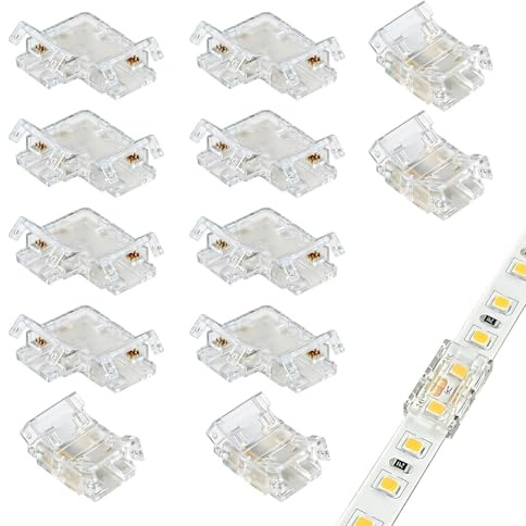 12 Stück LED Strip Eckverbinder 4 Polig 10mm, Lötfreie LED Streifen Verbinder 4 Pin 10mm mit 8 L‑förmige und 4 Jumper-Verbinder, RGB Streifen Eckverbinder für RGB Tape Lights, Nahtlos Transparent