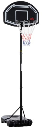 HOMCOM Basketballkorb Outdoor für Jugendliche Ständer 160-210 cm Schwarz | Höhenverstellbarer Basketballständer mit Rollen, Basketballanlage für Jungendliche