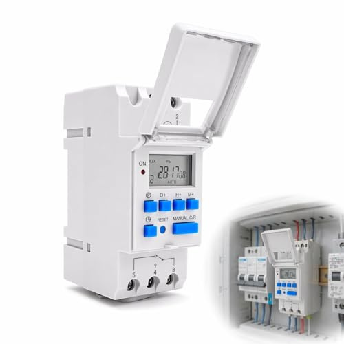 Horloge Programmable Modulaire Rail DIN Minuterie Numérique LCD 220V | Interrupteur Horaire Hebdomadaire, Installation Tableau Électrique, pour Chauffe-Eau, Piscine et Gestion Automatique du Temps