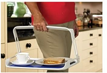 HOMECRAFT Freehand Serving Tray, Lightweight Plastic Tray with Foldaway Handle, One Handed Carrying for Food and Drinks, Stable Tea Tray or Dinner Tray, Ideal for Elderly or Mobility Assistance