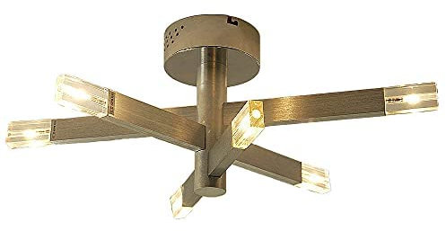 Dapo LOUIS 6, moderne Aluminium-Decken-Leuchte-Lampe 6 flammig mit Echtkristall-Aufsätzen Wohn-Ess-Schlaf-Zimmer-Büro-Diele-Flur-Gang-Leuchte-Lampe
