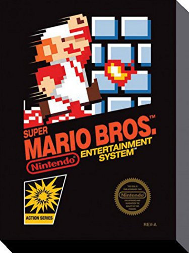 1art1 Super Mario Poster Bros., NES Cover Bilder Leinwand-Bild Auf Keilrahmen | XXL-Wandbild Poster Kunstdruck Als Leinwandbild 50x40 cm