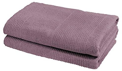 fleuresse Frottier 2828 2er-Set Duschtuch, mit Streifenbordüre und Kordelaufhänger, Ökotex Standard 100, Gewicht 550 gr. pro m², 70 x 140 cm, Rosenholz