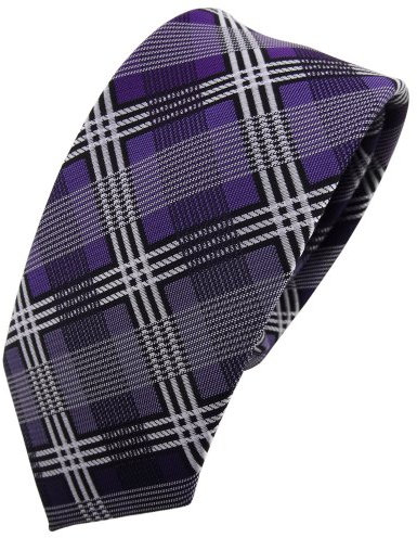 TigerTie Schmale Designer Krawatte lila dunkellila silber grau schwarz kariert - Schlips Tie