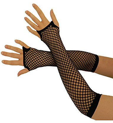 Yummy Bee - Fingerless Gloves Women - Fishnet Gloves - Black Red Rainbow - Long Gloves - Short Gloves (Black, Long)