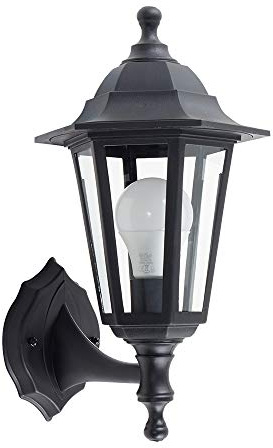 MiniSun | Traditional Style Black Security Wall Lantern | Outdoor Wall Lights, Home Décor & Improvement Essential | Includes 6W LED Bulb | Mains Wired