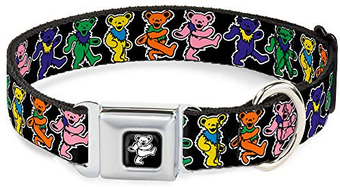 Buckle-Down Dancing Bear Dog Collar, Wide Small, Black & Silver, 13 to 18