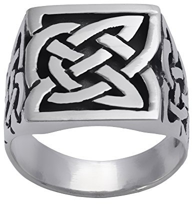 Silverly Sterling-Siegelring mit Keltischem Knoten Quadratisch | Klobiger 925er Silberring mit Flachem Medaillon für Herren | Auffälliger Klassischer Irischer Statement-Schmuck