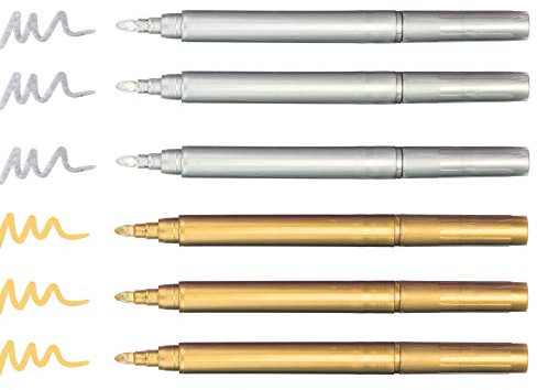 Baker Ross Metallic-Filzstifte in Gold und Silber – Kreatives Bastelmaterial für Kinder für weihnachtliche Bastelarbeiten und Dekorationen (6 Stück)