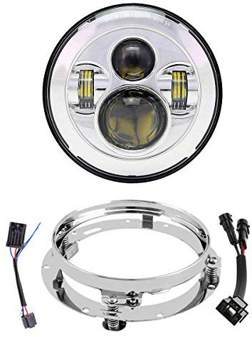 17,8 cm LED-Scheinwerfer mit Halterung, DOT Motorrad-Scheinwerfer-Set für Touring Street Glide Road King Electra Glide Ultra Classic Fat Boy Tri Cvo Heritage Softail Slim Delux Ultra Limited Chrom