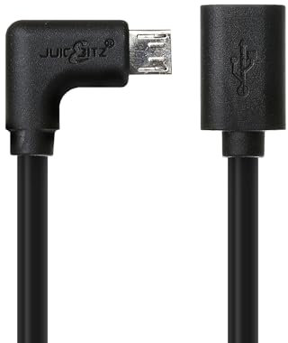 JuicEBitz 2m 22AWG Female Micro USB to Male Right Angle L Shape Micro B 2.0 High Speed Extension Data Charger Cable Lead (Black)